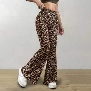 High Waist Leopard Print Flare Leggings Pants Korea Style 2024 Summer Autumn Women Fashion Sexy Bodycon Trousers Club Pants Slim