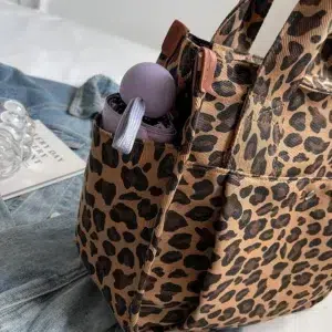 Zipper Leopard Pattern Nylon Women's Shoulder Bag Large Capacity Tote Bag Fashionable Leopard Print Shoulder Bag 2024