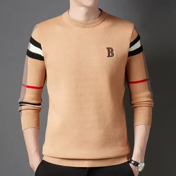 Men's Sweater Knitted Pullover 2024 Autumn/Winter New Soft Warm Striped Checker Round Neck Sweater Casual Fashion Men Clothing - Image 3