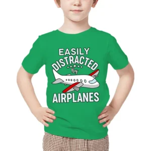 New Aircraft Children T-Shirt Easily Distracted By Airplanes Print T Shirt Harajuku Fashion Plane Tees Girl Boy Cartoon Tshirt