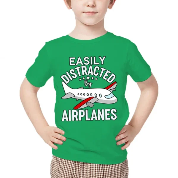 New Aircraft Children T-Shirt Easily Distracted By Airplanes Print T Shirt Harajuku Fashion Plane Tees Girl Boy Cartoon Tshirt - Image 3