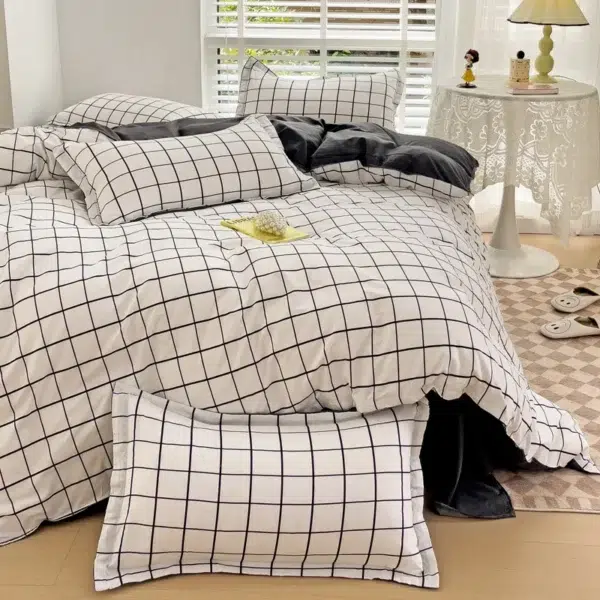 Nordic Lattice Duvet Cover Sets NO Filler Simple Boy Adults Bedding and Pillowcase Bed Sheet Single Twin Double Size Bed Linens - Image 4