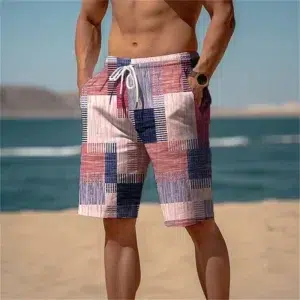 2024 Summer Hawaiian Beach Shorts Holiday Casual Colorful Plaid Print Sportswear Quick Drying Trunks Ice Shorts Hawaii Swimsuit