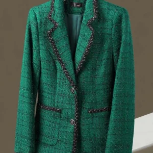 Autumn Winter Ladies Casual Blazer Women Black Green Beige Plaid Jacket Female Long Sleeve Single Breasted Slim Coat