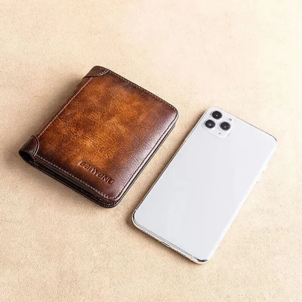 Genuine Leather Wallet Retro Business Design Rfid Protection Short Card Holder Coin Purses Money Bag Men Business Wallet Handbag - Image 6