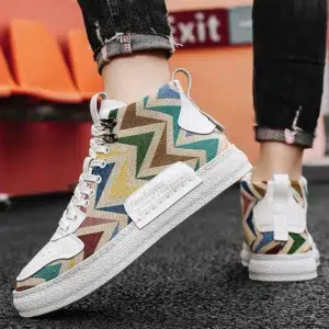 New Designer Print Canvas Shoes for Men 2024 Harajuku Style Blue High Top Sneakers Men Espadrilles Breathable Vulcanized Sneaker