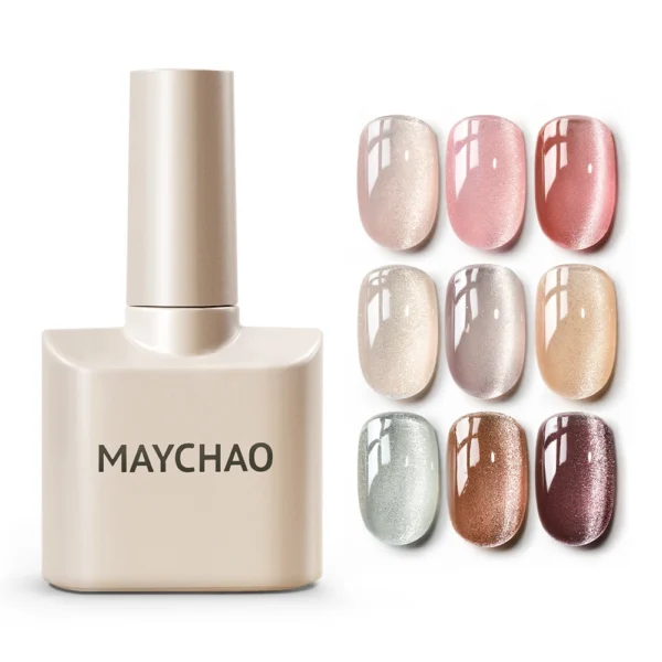 MAYCHAO 12ML Cat Magnetic Gel Nail Polish Semi Permanent Dynamic Glitter Reflective Nail Gel Soak Off UV Gel Nail Art Varnish