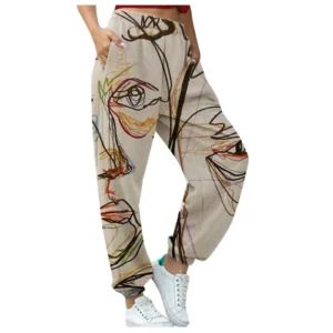 Graffiti Face Art Print Harem Pants Casual High Waist Elastic Long Length Pants With Pockets Women Fashion Sweatpants