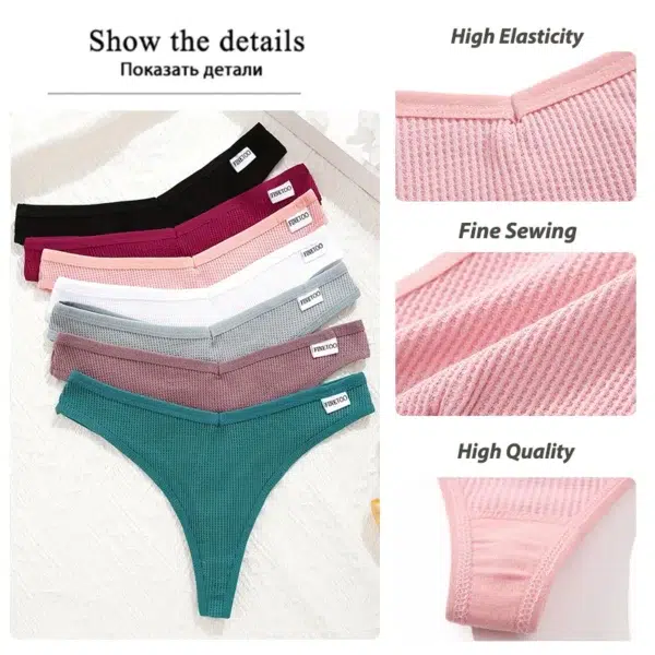 5Pcs Women Cotton Waffle Style G-string Panties Ladies Soft Thongs Female S-XL Low-Rise T-Back Panties Bikini Underwear 2024 - Image 4