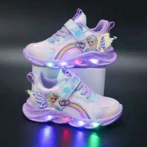 Disney Girls' Casual Shoes Led Lights Mesh Breathable Children's Sports Princess Elsa Pink Purple Shoes Sneakers Size 22-37