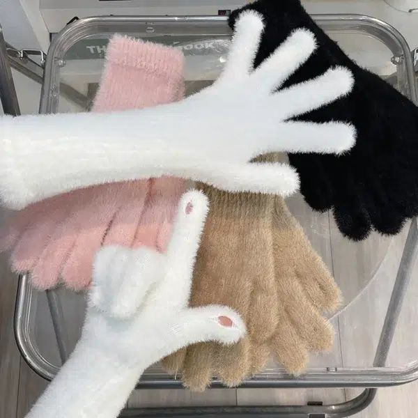 Women Plus Cashmere Touch Screen Gloves Winter Warm Gloves Elastic Soft Full Fingers Mittens Plush Faux Fur Knitted Gloves - Image 3