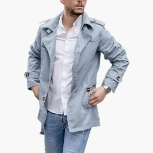 Streetwear Thin Jackets Man Matching Single-breasted Solid Jacket Mid-length Coats With Epaulettes Men's Clothing For Autumn