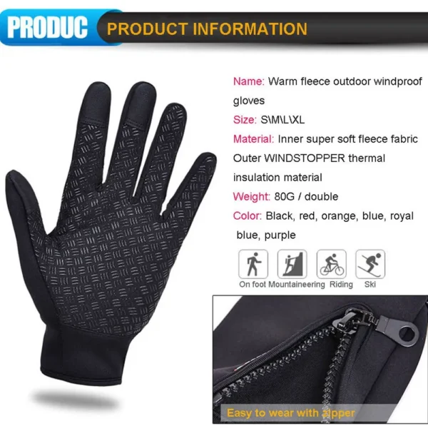 Touchscreen Warm Gloves Outdoor Cycling Driving Motorcycle Waterproof Cold Gloves Windproof Non-Slip Womens Men Winter Ski Glove - Image 4