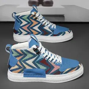 New Designer Print Canvas Shoes for Men 2024 Harajuku Style Blue High Top Sneakers Men Espadrilles Breathable Vulcanized Sneaker