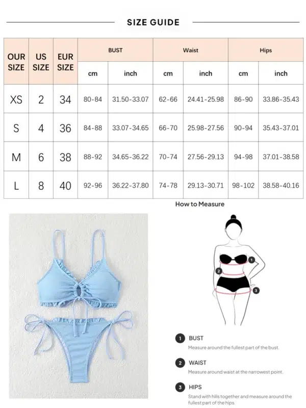 2024 Women's Swimsuits Spaghetti Strap Bikini Set Lace Up Swimsuit Padded Bikinis Tops Tie Side Bottom Solid Color Bathing Suits - Image 5