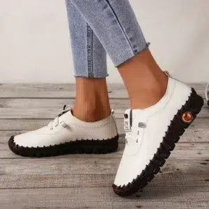 Women's Large Size 35-43 Yard PU Leather Sports Shoes Running Shoes Flat Bottom with Elastic Straps Shoes for Women Sneakers