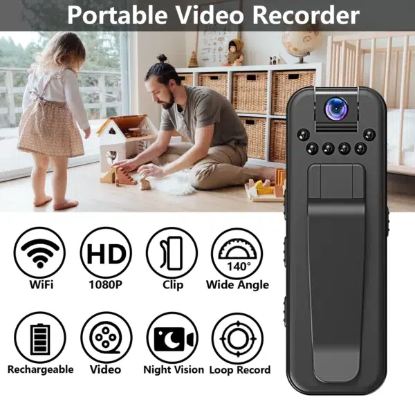 1080P HD Mini Camera WIFI 180° Rotate Video Camcorder with Night Vision Body Mounted Camera for Daily Video Records Home Use - Image 2