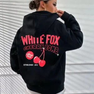 Y2k Long Sleeve Tops Women's Stylish White Fox Lettering Hoodies and Zip-up Sweatshirts Women's Fleece Jackets Warm Winter Coats