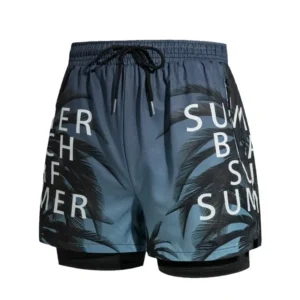 Double-layer Swim Trunks for Men Boxer Shorts Anti-embarrassment Lined with Professional Beach Pants Adult Swim Gear