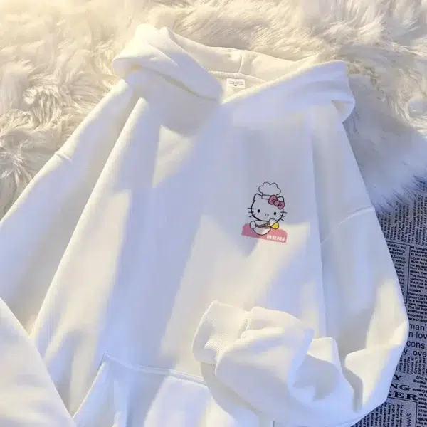 Y2K Women's Sweatshirt Cute Kawaii Sanrio Hello Kitty Pattern Hoodie Women's Korean Style Autumn and Winter New Warm Loose Top - Image 3