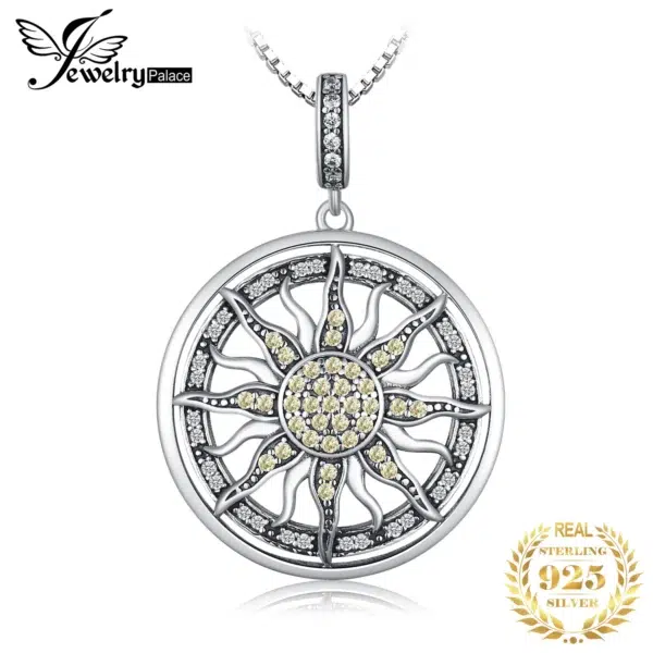 JewelryPalace Celestial Sun Cubic Zirconia 925 Sterling Silver Pendant Necklace for Women Girl No Chain Fashion Jewelry Gift