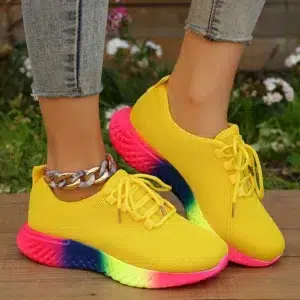 Rainbow Sole Sneakers Women Plus Size 43 Mesh Breathable Platform Sports Shoes Woman Non-Slip Lace Up Tennis Shoes Zapatos Mujer