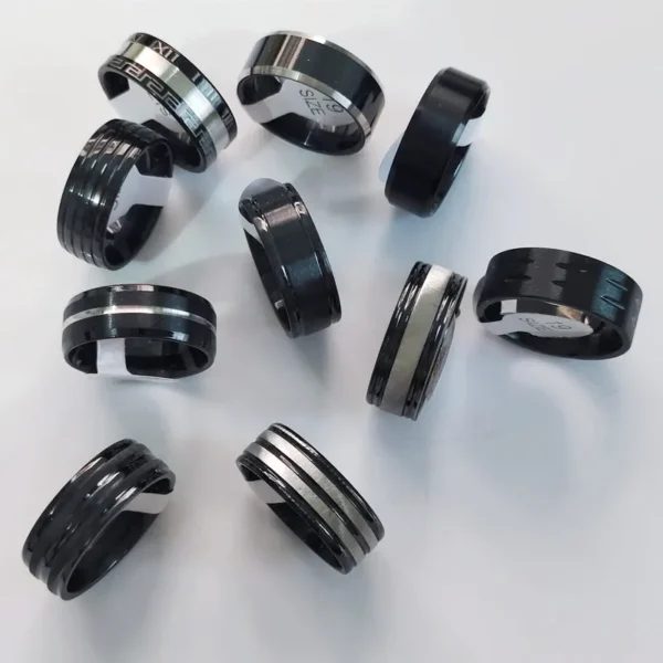 Wholesale 20 pcs 8mm multi-style hybrid black inner arc Stainless steel Men's rings - Image 4