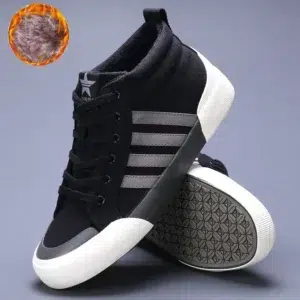 Brand Classic Black Men's Canvas Shoes Winter High-top Canvas Sneakers Men Leisure Shoes Fur Keep Warm Ankle Casual Shoes Men