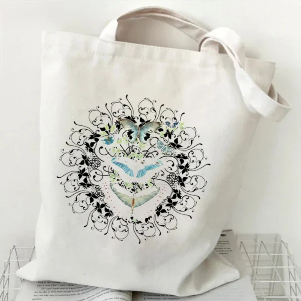 Flower Butterfly Design Canvas Shopping Bag Hot Selling Fashion Reusable Women Tote Bags Butterfly Lover Folding Shopping Bags - Image 5