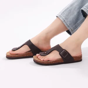 Eyriphy Classic Cork Sandals Women's Suede Flat Slippers Rubber Sole Leather Slide Female Soft Home Shoes With Adjustable Buckle