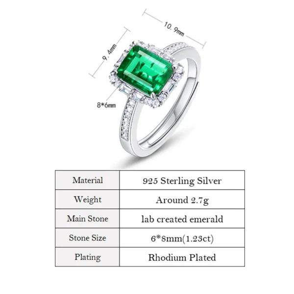 ALLNOEL Solid 925 Sterling Silver Open Rings For Women 6*8mm Lab Created Emerald Luxury Wedding Fine Jewelry Gifts For Her New - Image 5