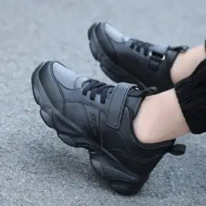 Children Shoes Kids Casual Sneakers Black Pu Leather Sports Shoes for Boy Girls Black Shoes School Running Tennis Sneaker