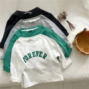 Spring Autumn Korean Baby Boys Shirts Letter Loose Versatile Basic Toddler Boys Tops Crew Neck Casual Sports Children Boy Shirts