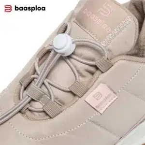 Baasploa Women Cotton Shoes Winter New Leather Waterproof Ankle Boots for Women Comfort Plush Warm Casual Walking Shoes Non-Slip