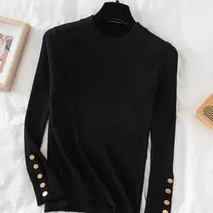 2024 women thick sweater pullovers khaki casual autumn winter button o-neck chic sweater female slim knit top soft jumper tops