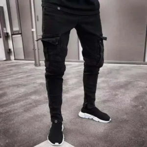 Slim Biker Men Ripped Long Denim Trousers Skinny Jeans pocket Young Man Jogging Pants ​Destroyed Stretchy Black Pants