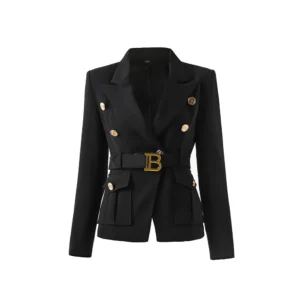 Women Pocket Blazer With Belt Notched Fashion Top Quality Elegant Design Good Shape Popular Style for Lady