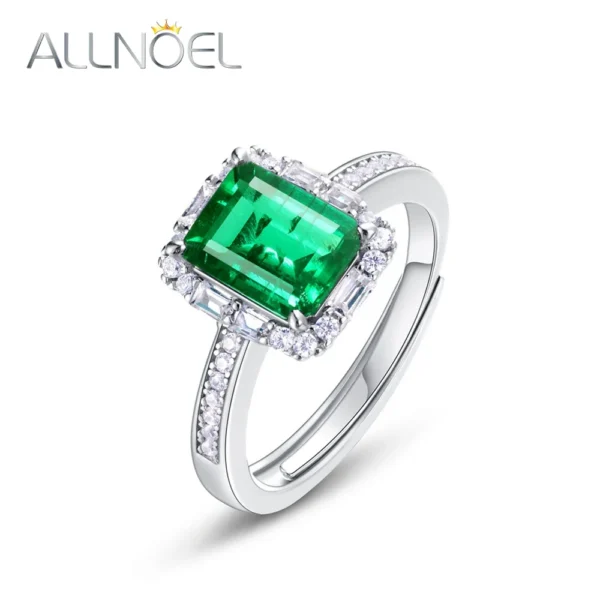 ALLNOEL Solid 925 Sterling Silver Open Rings For Women 6*8mm Lab Created Emerald Luxury Wedding Fine Jewelry Gifts For Her New