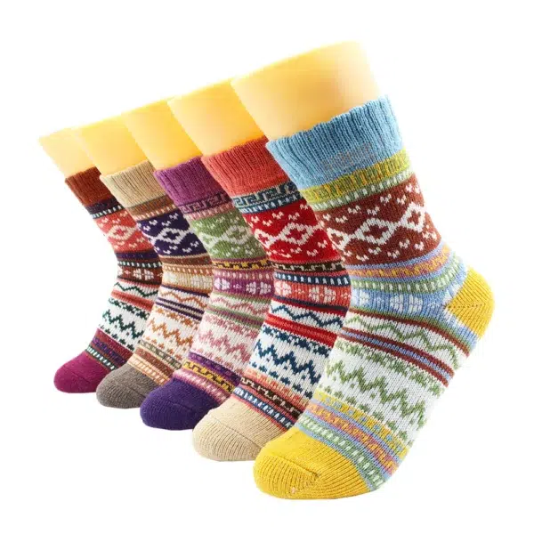 5 Pairs Winter Warmer Women Thicken Thermal Wool Cashmere Snow Socks Fashion Casual Euramerican National Wool Socks for Women - Image 6