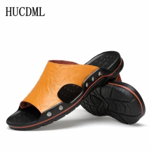 Men's Slippers Summer Outside Leather Sandals Big Size 39-48 Beach Slippers Anti-slip Casual Slide Mens Shoes