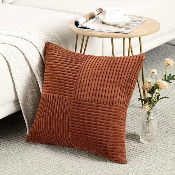 Splicing Cushion Cover Boho Decorative Corduroy Throw Pillow Covers 18x18 Inch for Couch Bed Sofa Room Farmhouse Fall Home Decor - Image 3