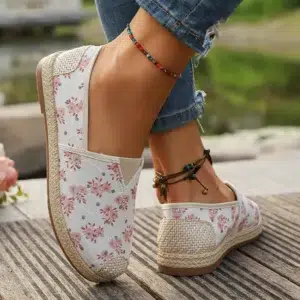 Breathable Canvas Flats Women Fashion Flowers Print Non-Slip Espadrille Shoes for Woman Autumn Comfort Flat Heel Casual Shoes