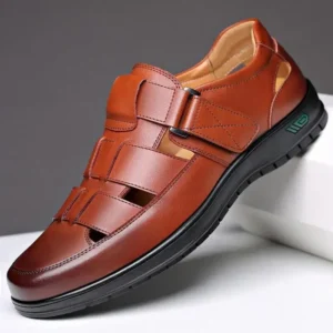 2024 Summer Hollow Leather Shoes Men's Casual Sandals Breathable Hole Shoes Sandals Men Shoes Sandals