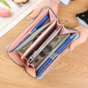 Long Zippered Women's Purse,Enlarged Ladies Phone Wallet,Embossed Design Fashionable Minimalist Money Bag,Lady Leather Purses