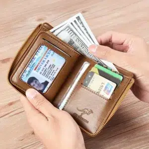 Fashion Men's Coin Purse Wallet RFID Blocking Man Leather Wallet Zipper Business Card Holder ID Money Bag Wallet Male Purse