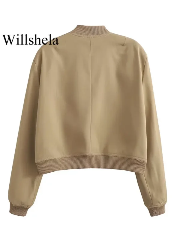 Willshela Women Fashion Solid Bomber Jackets Coat With Pockets V-Neck Single Breasted Long Sleeves Female Chic Lady Outfits - Image 3