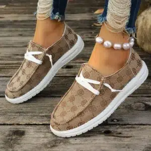 Fashion Khaki Embroidered Flat Shoes for Women 2024 New Lightweight Low Top Casual Sneakers Woman Comfortable Soft Sole Loafers