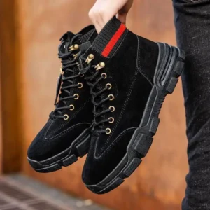 New Men Boots Leather Waterproof Lace Up Boots Men Winter Ankle Lightweight Shoes for Men Winter Casual Non Slip