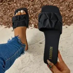 Summer Slippers for Women Flip Flops Flats New Pleated Korean Slippers Women Sandals Green Slip on Shoes Plus Size 35-42