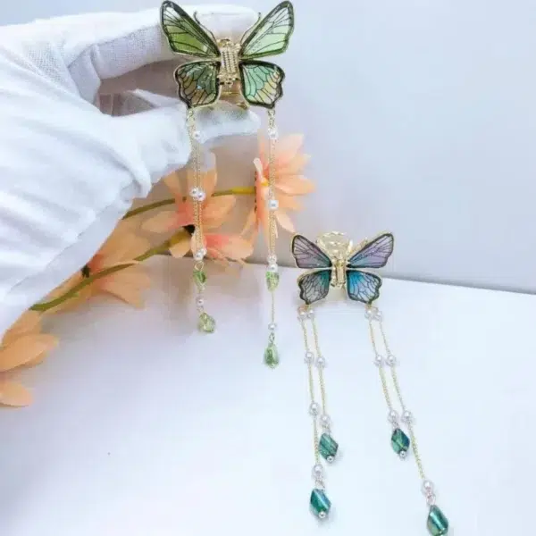 Fashion Elegance Butterfly Tassel Hairpin Headgear For Women Holiday Gift Transparent Shark Clip Back Head Girl Hair Accessories - Image 2